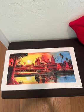 1703:Unframed Cambodia Temple Landscape Wall Art - Vibrant Multi-Color Print